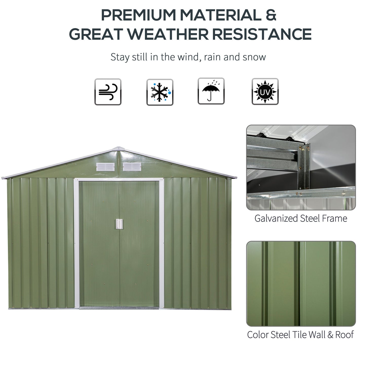 9.1'x6.4'x6.3' Garden Storage Shed w/ Floor Foundation Metal Tool Storage House w/ Double Doors Light Green Sheds   at Gallery Canada