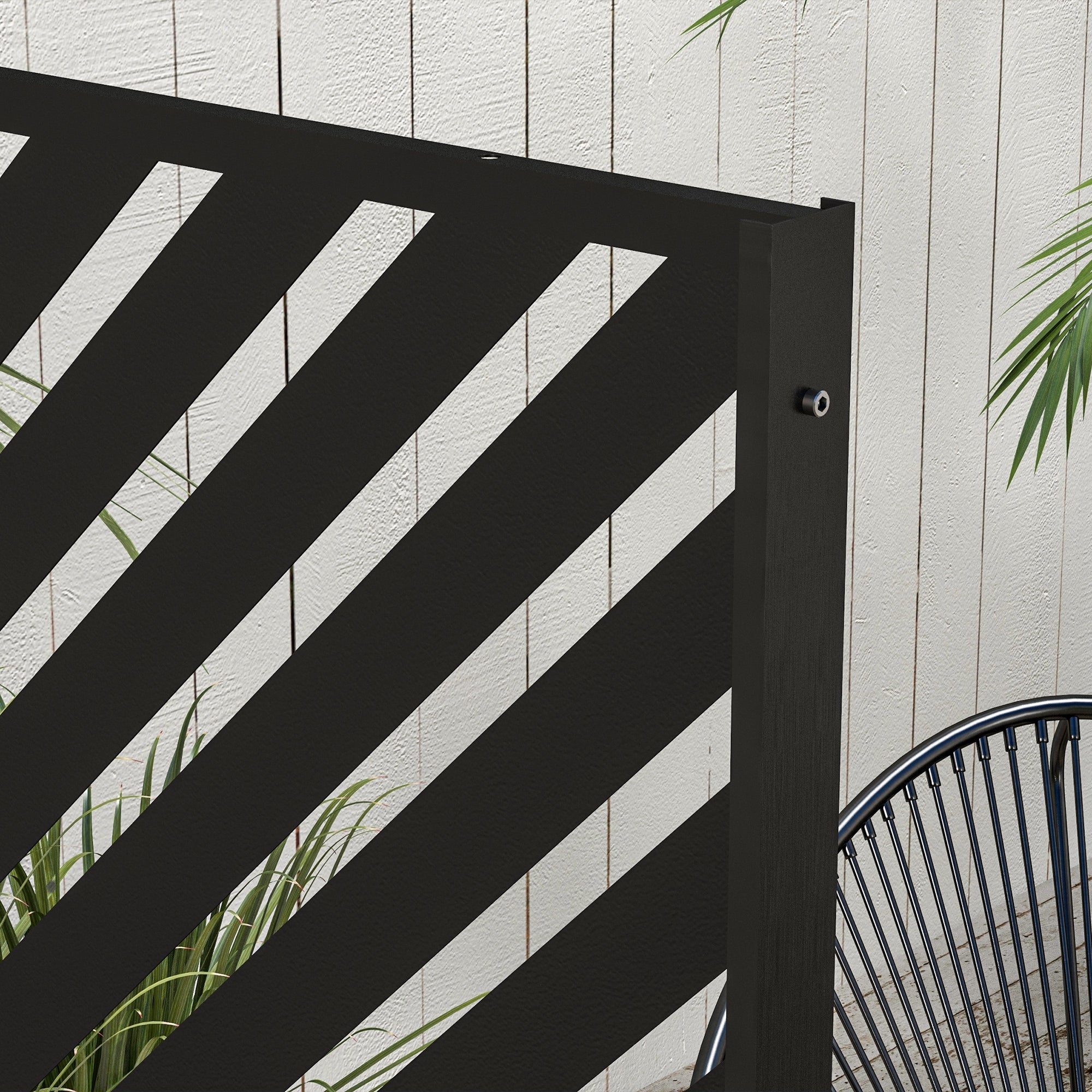 6.5FT Decorative Outdoor Divider, Metal Privacy Screen with Stand, Triangle Style, Black Side Awnings at Gallery Canada