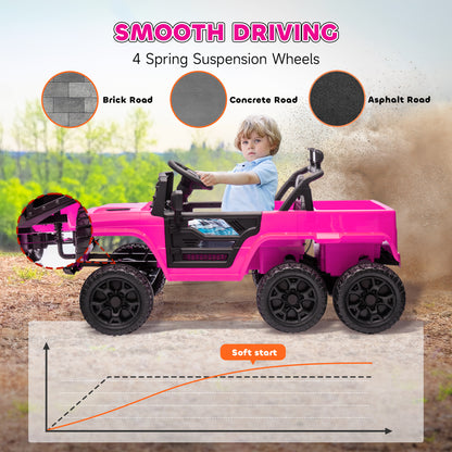 12V 4WD/2WD Kids Electric Car w/ Remote Control, Spring Suspension, Back Trailer, Light, Music, Soft Start, Pink Electric Toy Cars   at Gallery Canada