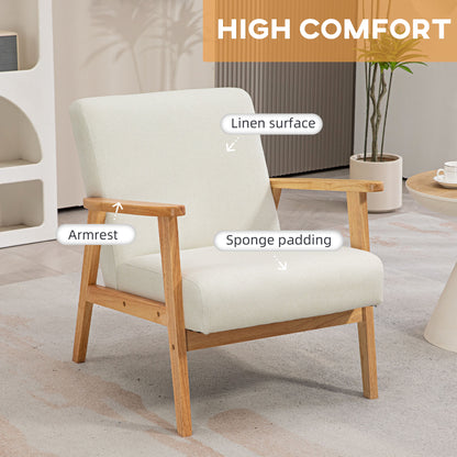 Mid-Century Modern Accent Chair Retro Fabric Armchair Wooden Arm Upholstered Lounge Chair for Living Room Cream White Accent Chairs   at Gallery Canada