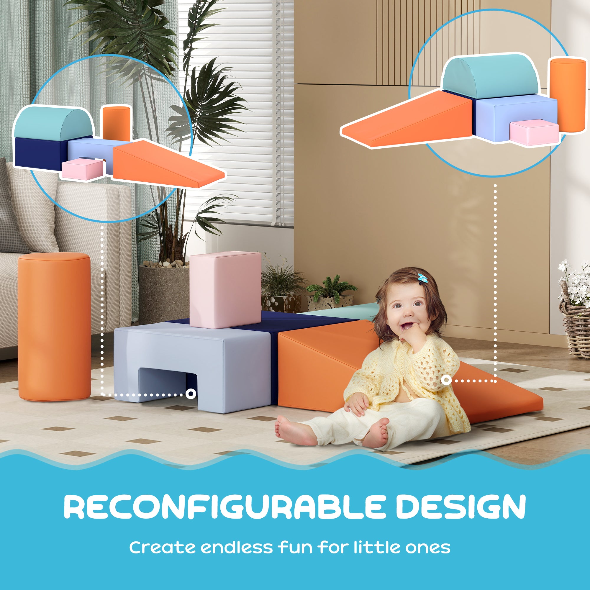6 Piece Soft Play Equipment for Kids 6-72 Months, Orange and Blue Baby Gym & Playmats at Gallery Canada