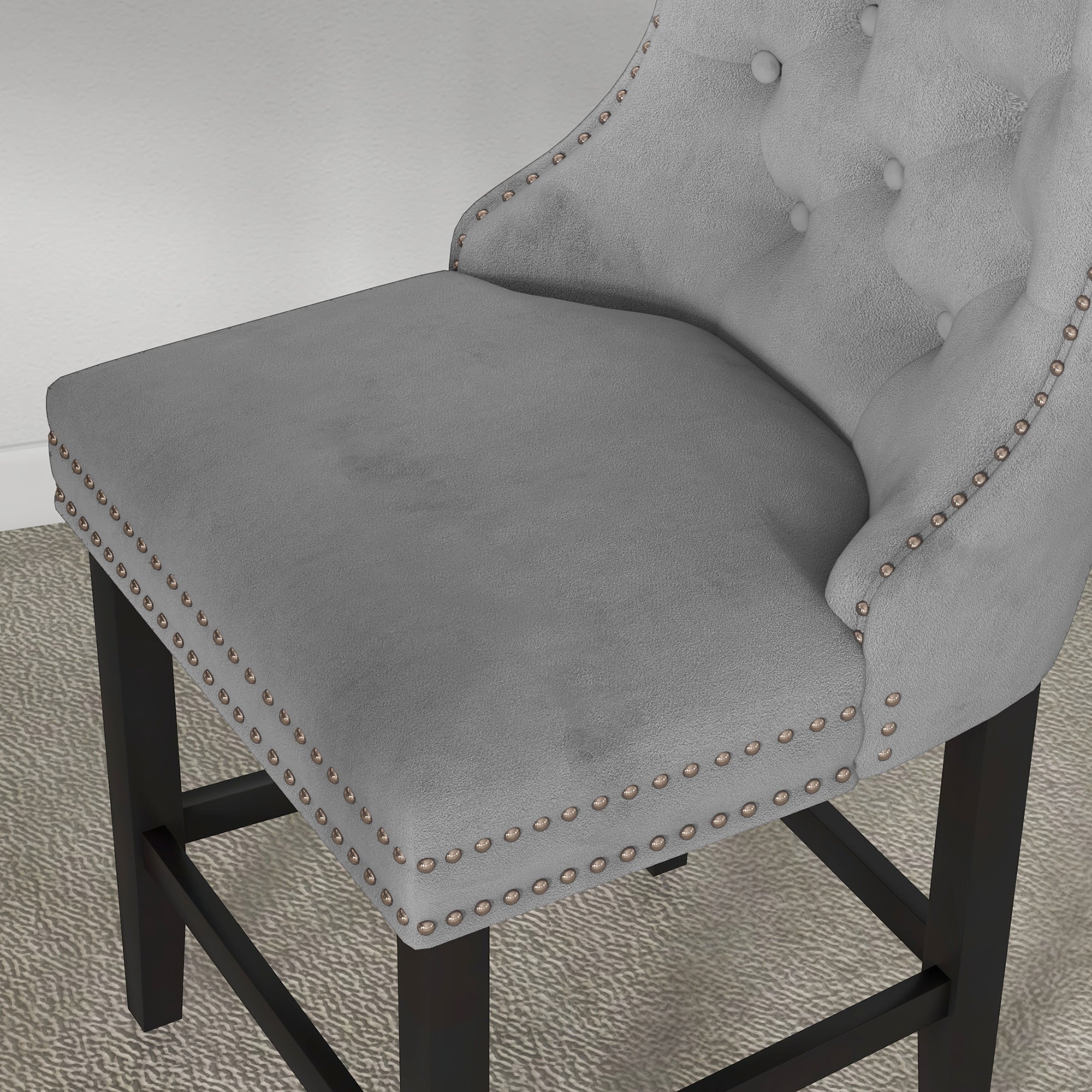 Upholstered Fabric Bar Stool Set of 2, Button Tufted 25.6