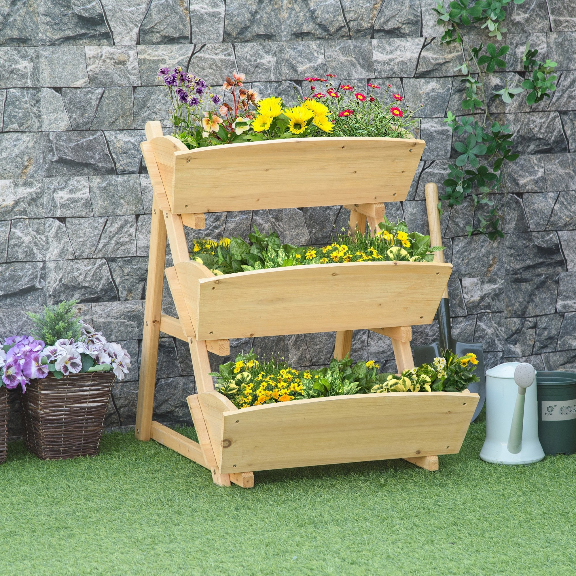 3 Tier Raised Garden Bed, Vertical Wooden Elevated Planter Box Kit, Plant Stand for Flowers, Vegetables, Herbs Elevated Garden Beds   at Gallery Canada