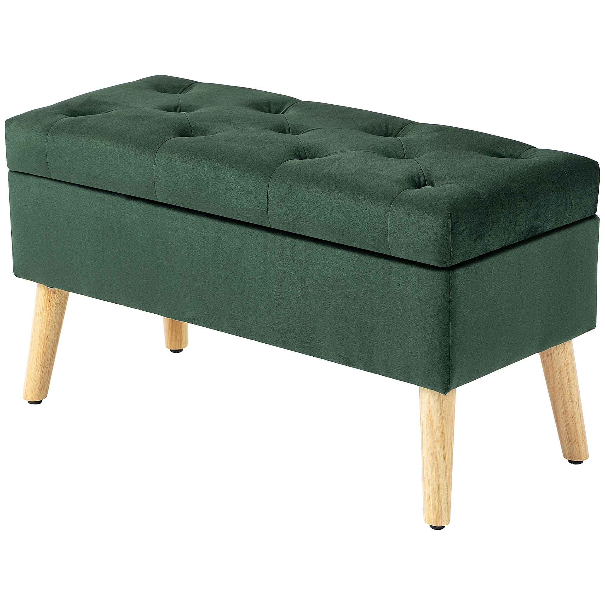 Storage Ottoman with Lid, Velvet Upholstered Storage Bench with Wood Legs for Living Room, Dark Green Storage Ottomans & Benches Dark Green at Gallery Canada