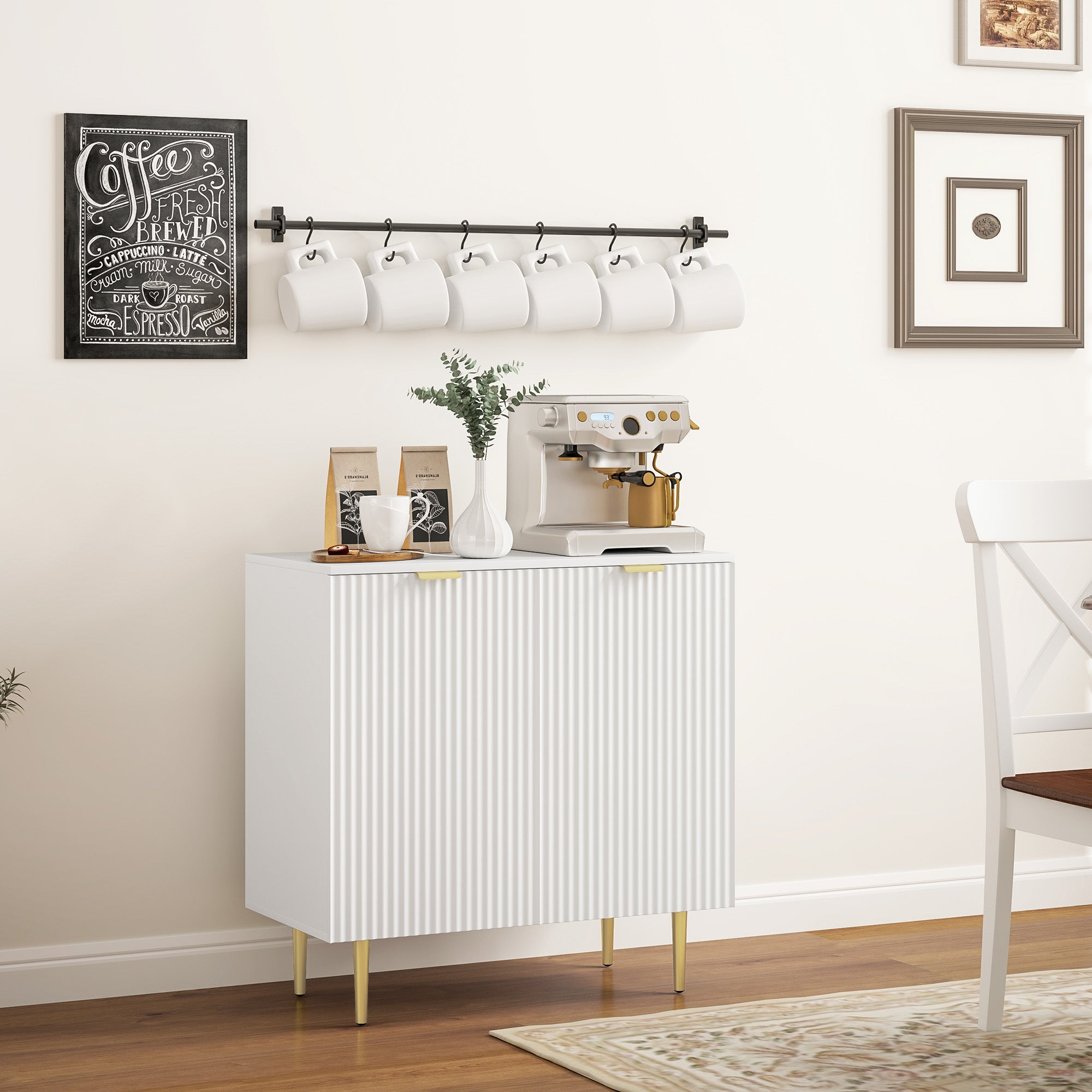 Modern Kitchen Storage Cabinet, Sideboard Buffet Cabinet with Adjustable Shelves and Metal Legs for Kitchen, White Bar Cabinets at Gallery Canada