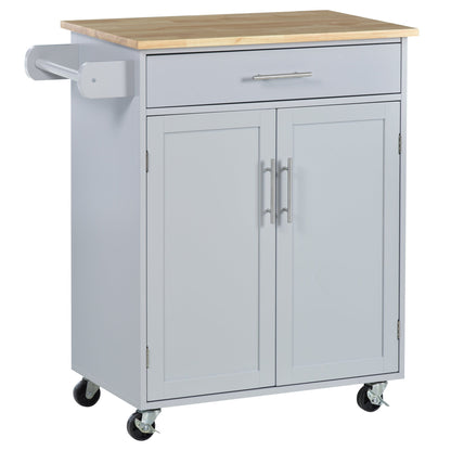 Wood Top Rolling Kitchen Island Cart with Storage Drawers and Wheels, Grey Kitchen Islands & Kitchen Carts   at Gallery Canada