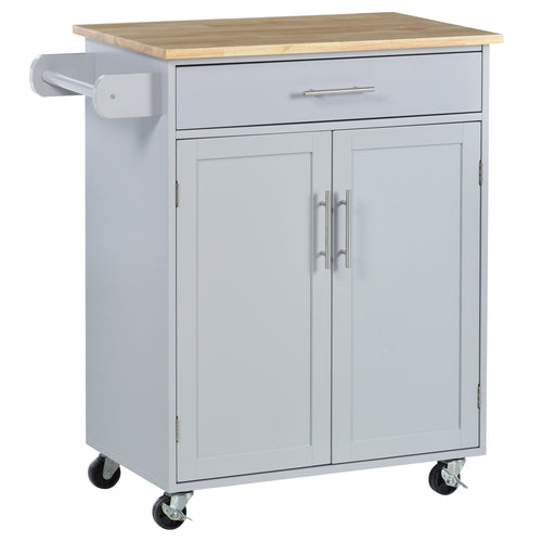 Wood Top Rolling Kitchen Island Cart with Storage Drawers and Wheels, Grey