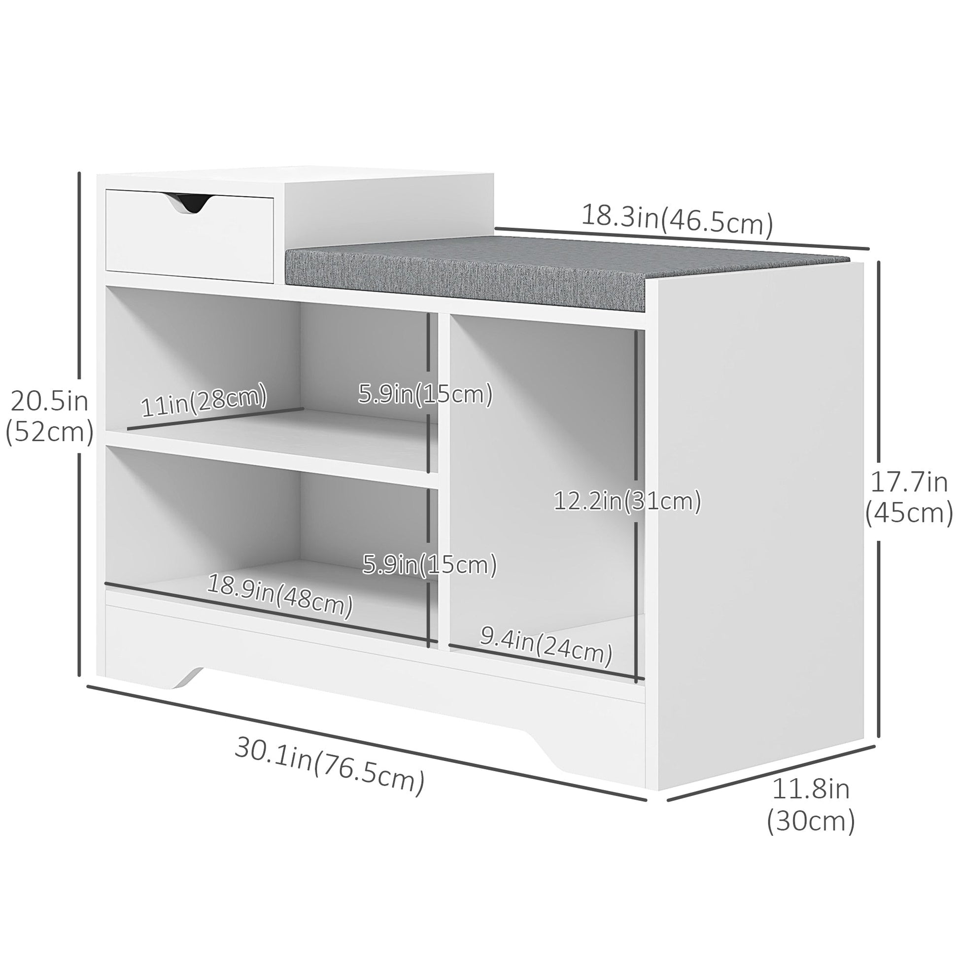 Upholstered Shoe Storage Bench, Shoe Storage with Seat, Entrance Bench with Drawer and 3 Open Shelves for Hallway Shoe Storage Cabinets & Racks   at Gallery Canada