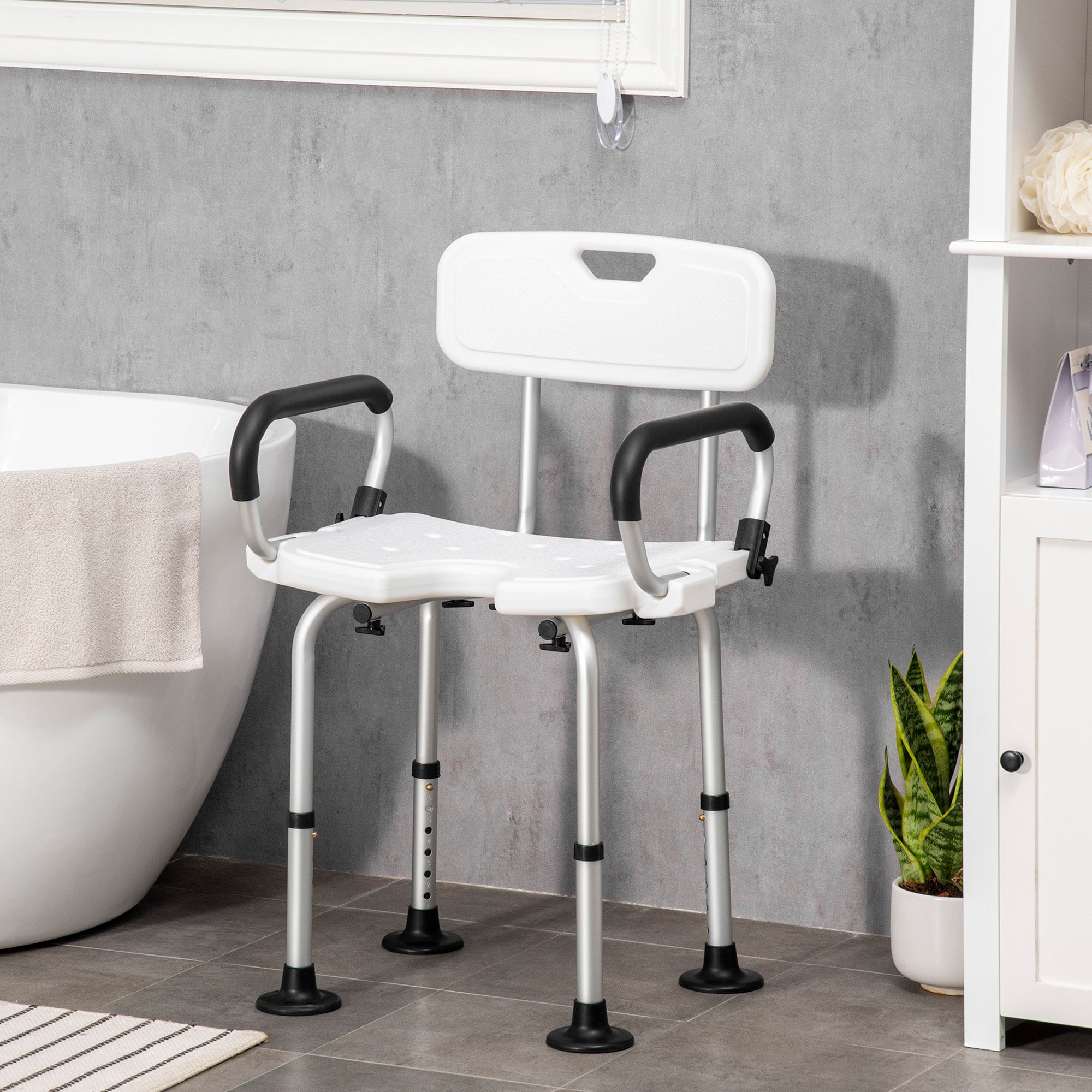 Shower Chair with Arms and Back, Bath Seat with Adjustable Height, Anti-slip Shower Bench for Seniors and Disabled, Tool-Free Assembly, 299lbs Bath Chairs   at Gallery Canada