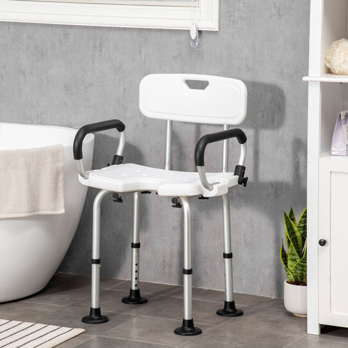 Shower Chair with Arms and Back, Bath Seat with Adjustable Height, Anti-slip Shower Bench for Seniors and Disabled, Tool-Free Assembly, 299lbs