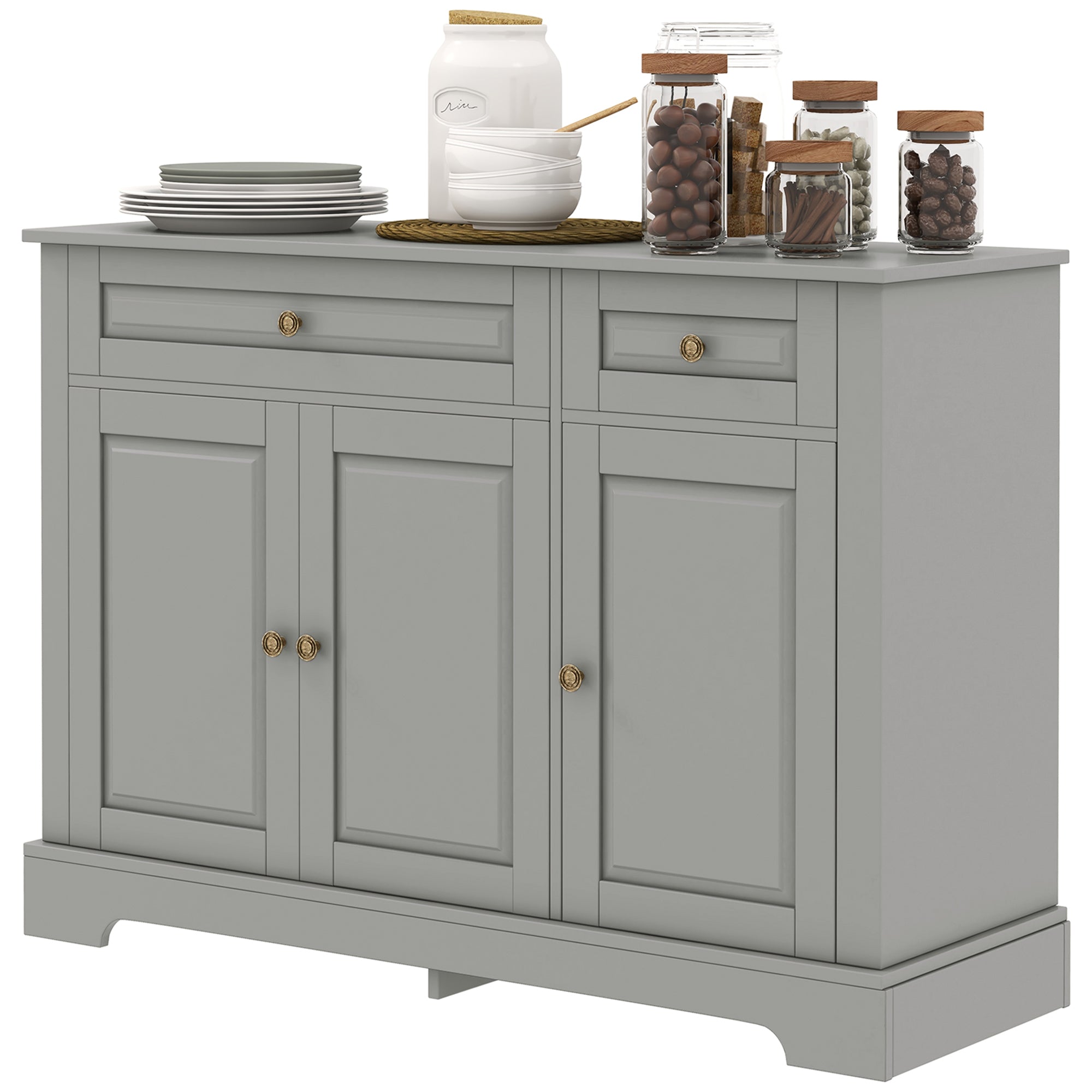 Modern Sideboard Cabinet, Buffet Cabinet with 2 Drawers and Adjustable Shelves, Buffets Tables for Dining Room, Grey Bar Cabinets   at Gallery Canada