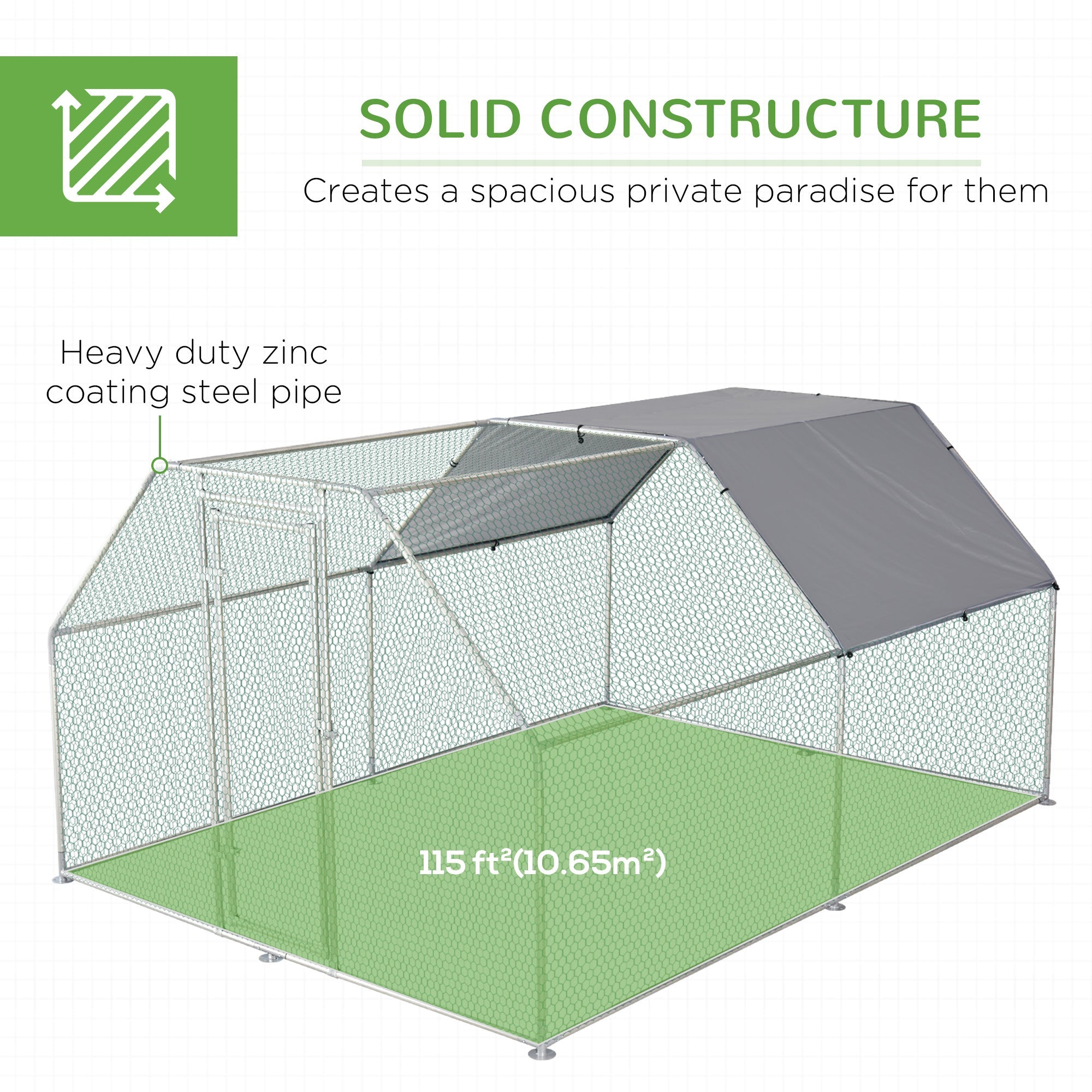 9.2' x 12.5' Metal Chicken Coop, Galvanized Walk-in Hen House, Poultry Cage Outdoor Backyard with Waterproof UV-Protection Cover for Rabbits, Ducks Chicken Coops   at Gallery Canada