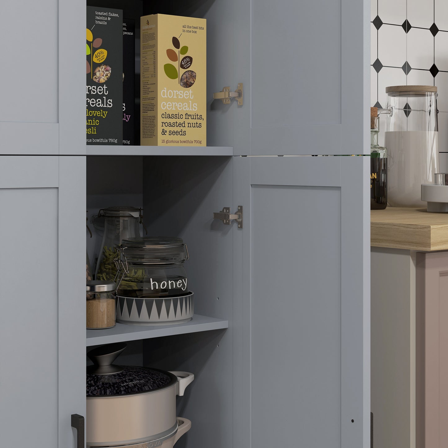 67" 4-Door Kitchen Pantry Cabinet, Freestanding Storage Cabinet Cupboard with Adjustable Shelves, Grey Kitchen Pantry Cabinets   at Gallery Canada