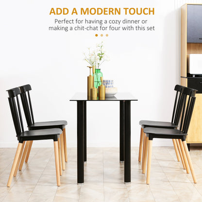 Dining Chairs Set of 4, Modern Kitchen Chair with Slatted Back, PP Seat, Beechwood Legs for Living Room, Black Bar Stools   at Gallery Canada