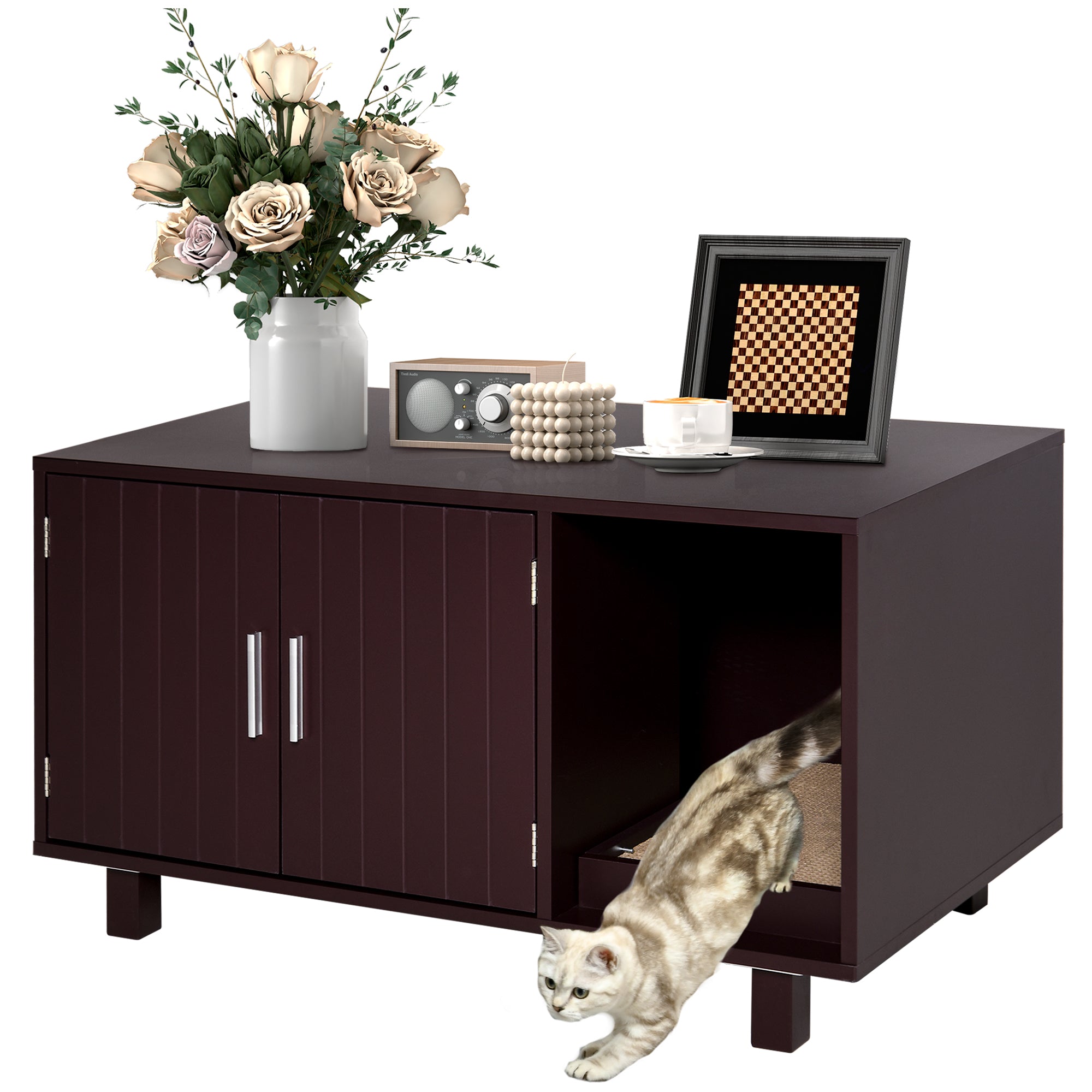 Cat Litter Box Enclosure, Hidden Litter Box Furniture, Cat House End Table Washroom with Scratching Pad, for Indoor Cats Kittens, Brown Cat Litter Box Enclosures Brown at Gallery Canada