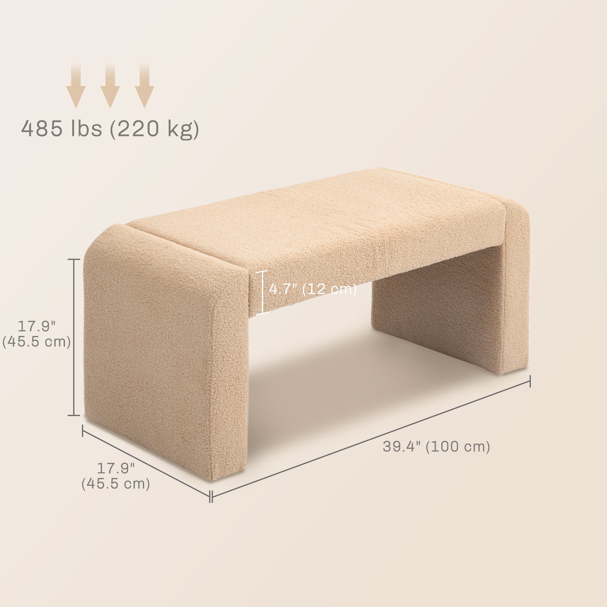 Upholstered Bedroom Bench, Boucle End of Bed Bench, Modern U-Shaped Entryway Bench, 39 x 18 x 18 Inches, Light Brown Storage Ottomans & Benches at Gallery Canada