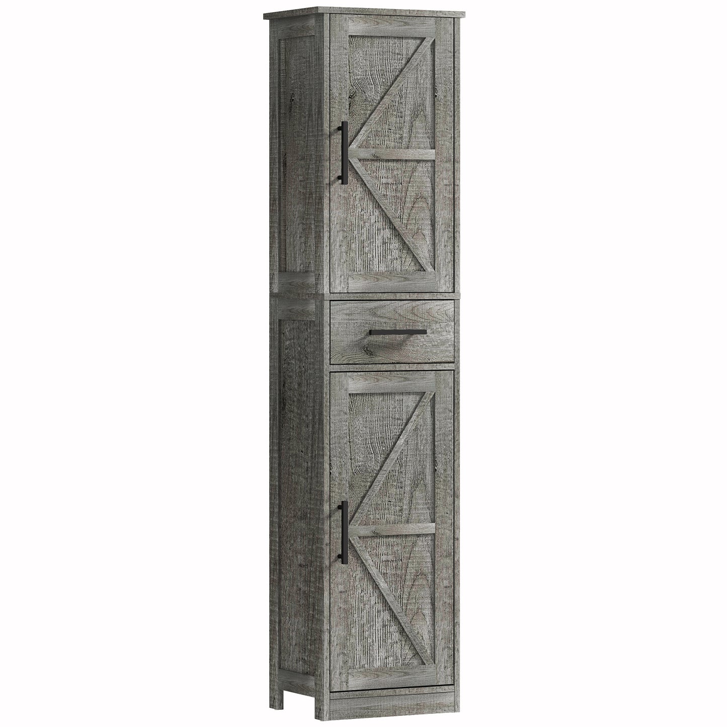 67" Tall Bathroom Cabinet, Narrow Bathroom Storage Cabinet with Drawer, Barn Doors and Adjustable Shelves, Dark Grey Bathroom Cabinets at Gallery Canada