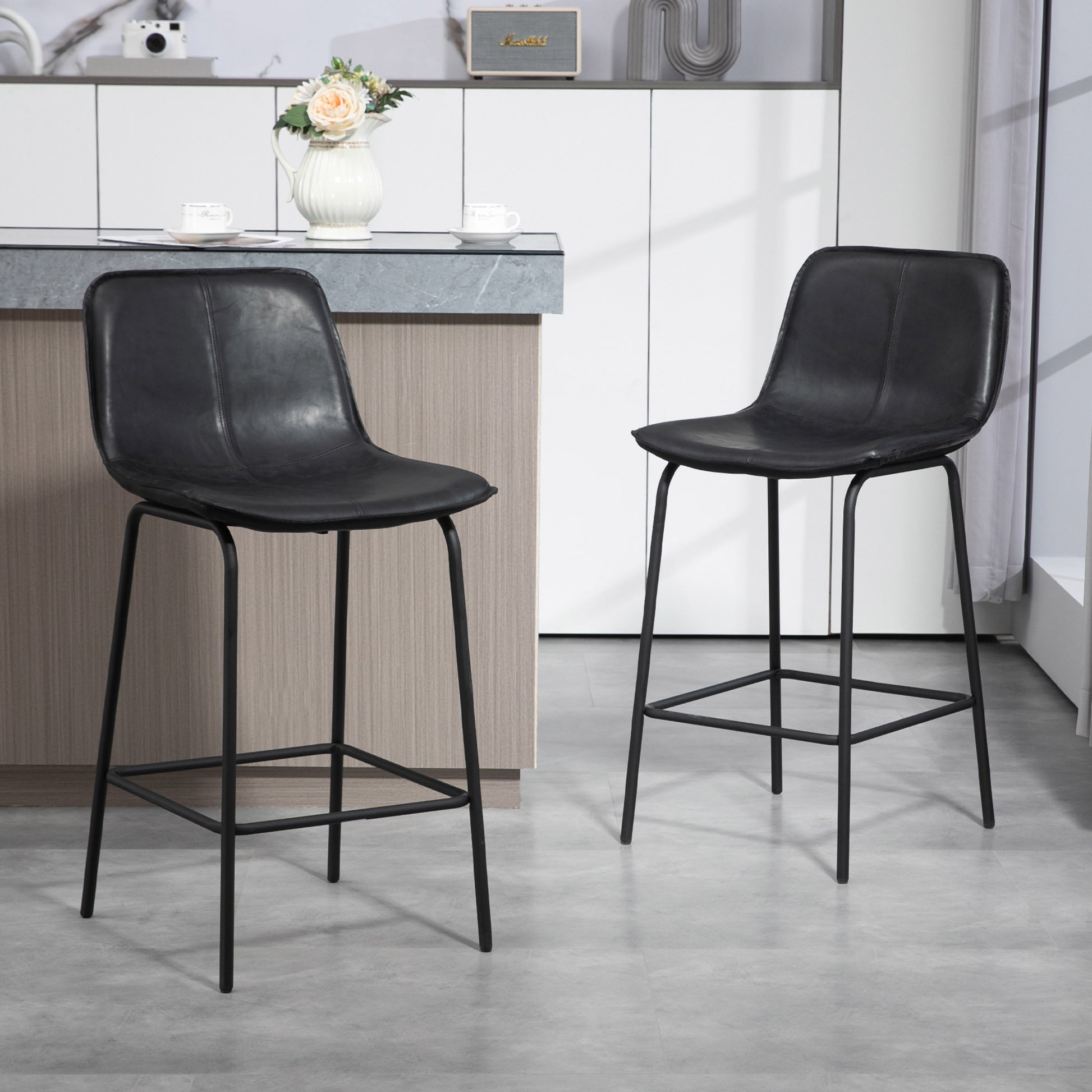 Bar Stools Set of 2, Upholstered Counter Height Bar Chairs, Kitchen Stools with Steel Legs Bar Stools   at Gallery Canada