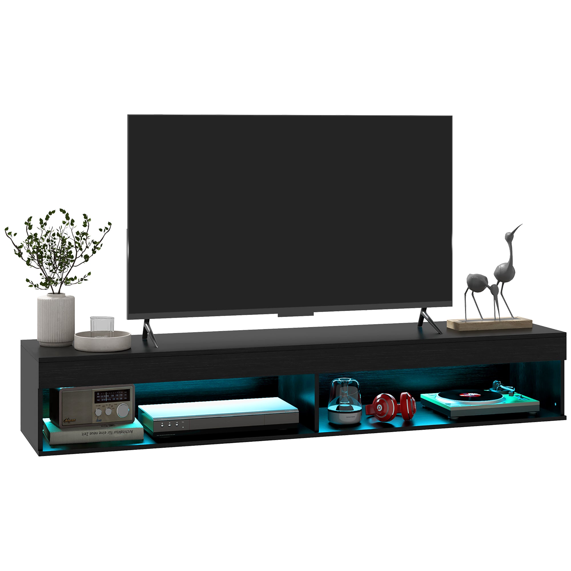 Modern Wall Mounted TV Stand with Storage and LED Lights for TVs up to 75