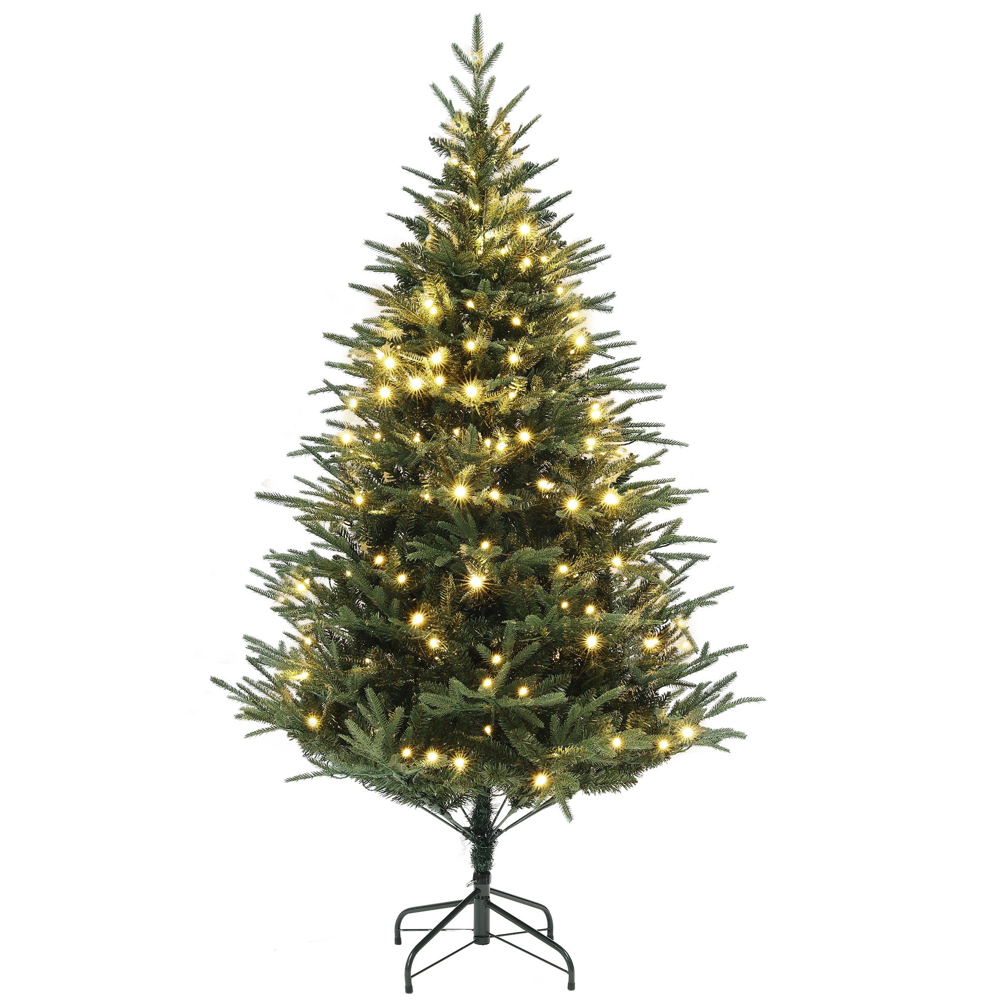 6ft Prelit Artificial Christmas Tree with 1022 Tips, Warm White LED Lights, Steel Base, Hinged Xmas Tree, Auto Open Pre Lit Christmas Trees   at Gallery Canada