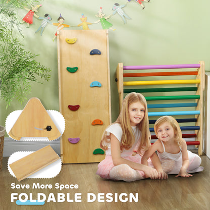 Pikler Triangle Set, 2 in 1 Climbing Toys with Ramp for Toddlers, Nature Wood Baby Gym & Playmats   at Gallery Canada