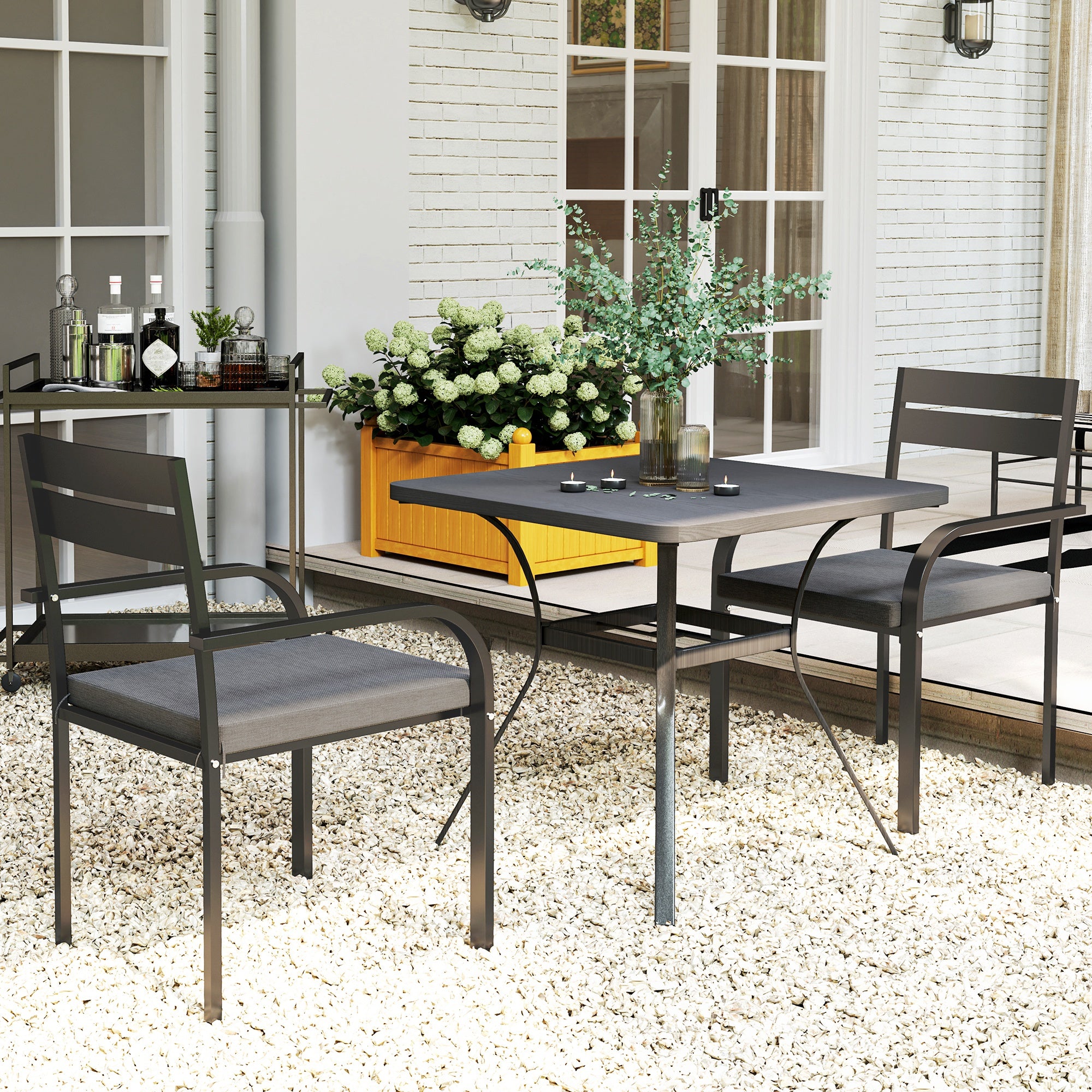 2 Piece Outdoor Dining Chairs with Aluminum Frame, Soft Cushion, for Deck, Garden, Balcony, Poolside, Grey Bistro Sets at Gallery Canada