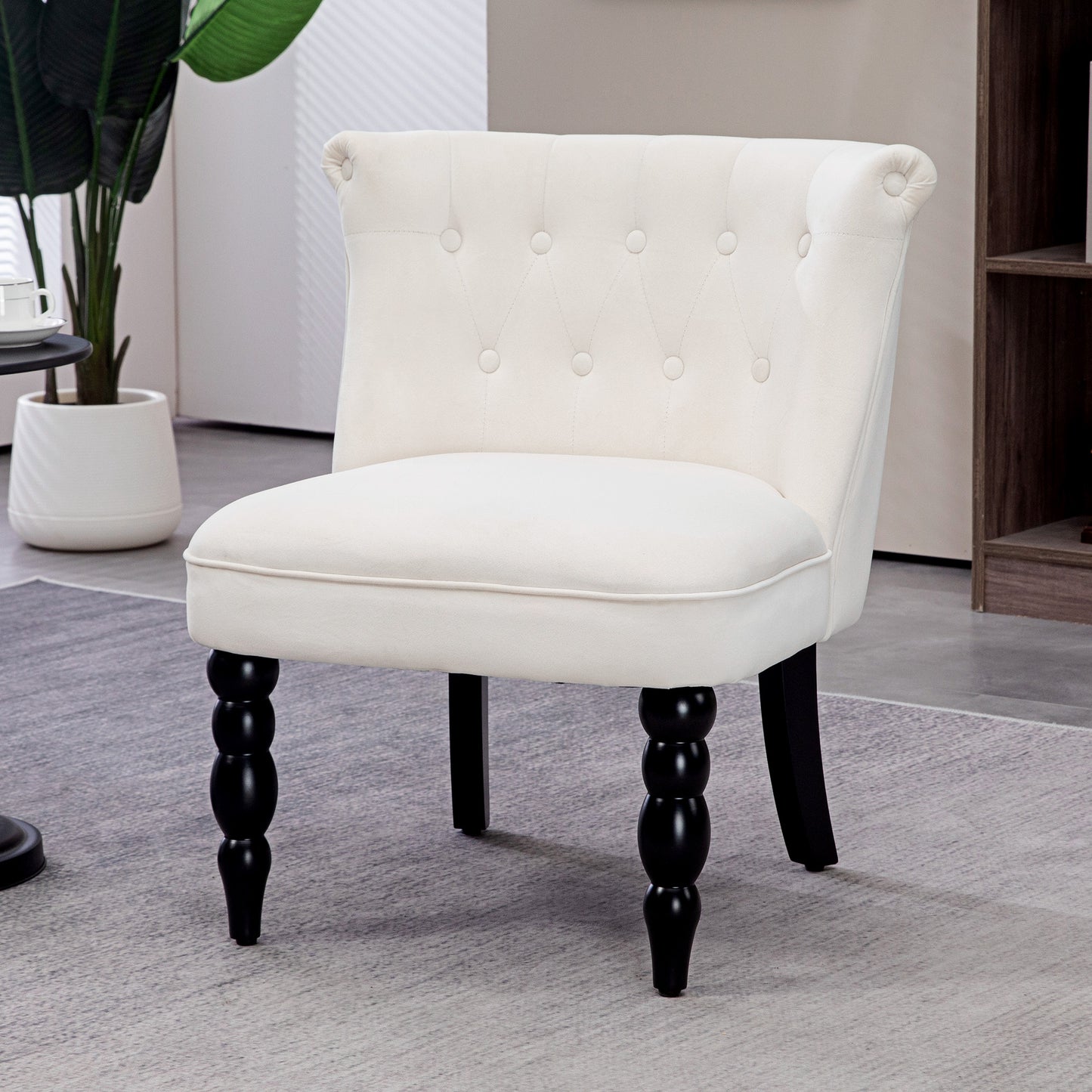 Accent Armchair, Vintage Lounge Chair with Button Tufted Back, Turned Legs for Living Room, Dining Room, Cream White Accent Chairs   at Gallery Canada