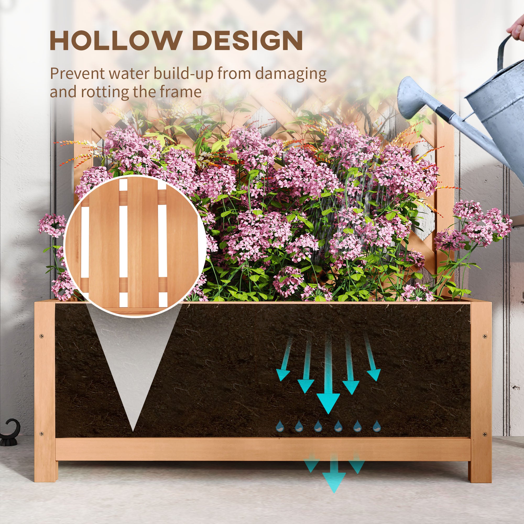 Wood Planter with Trellis for Vine Climbing, Raised Garden Bed to Grow Vegetables for Backyard, 30