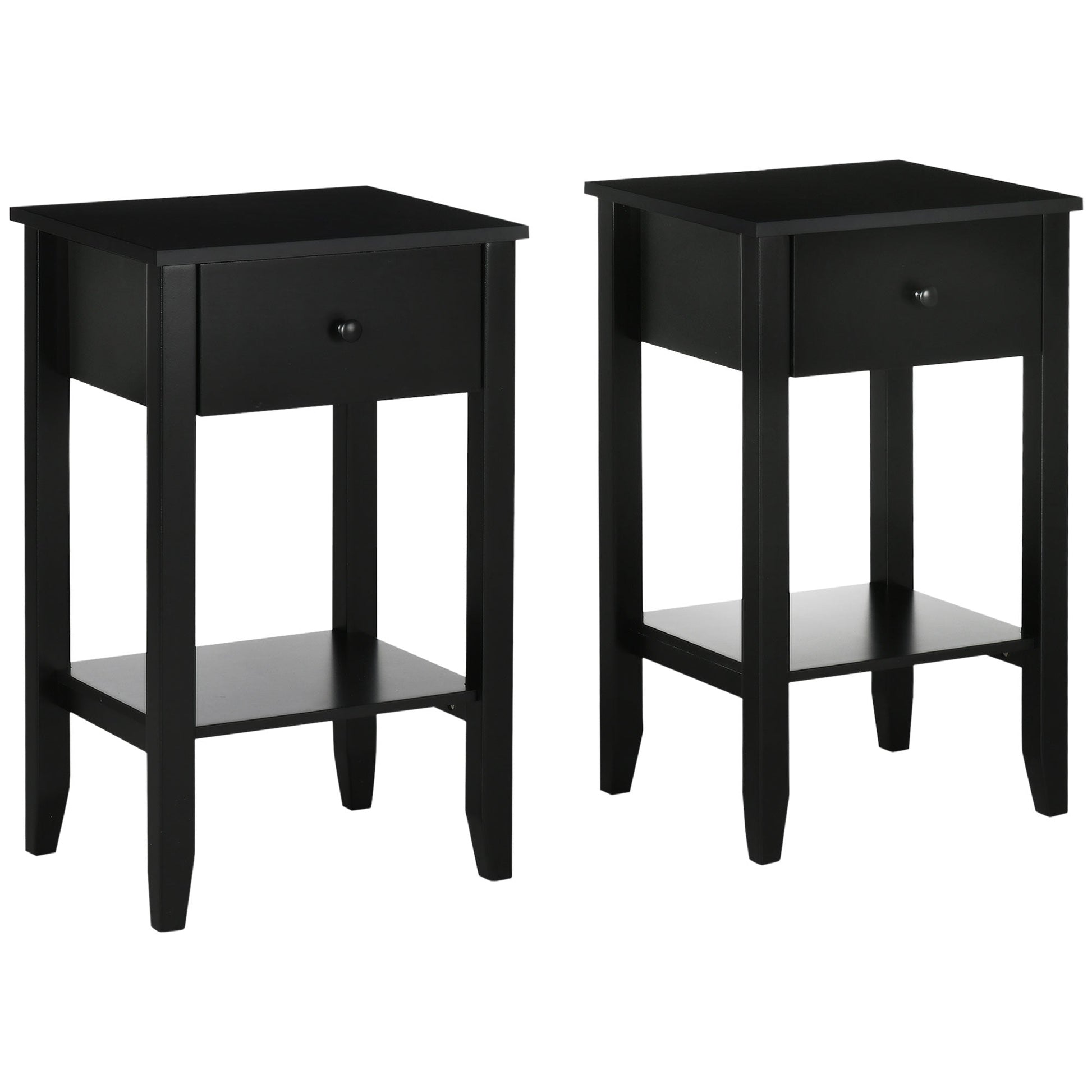 Side Table Set of 2, End Tables with Drawer and Bottom Shelf, 2-tier Nightstand for Bedroom, Living Room, Black Side Tables Black  at Gallery Canada