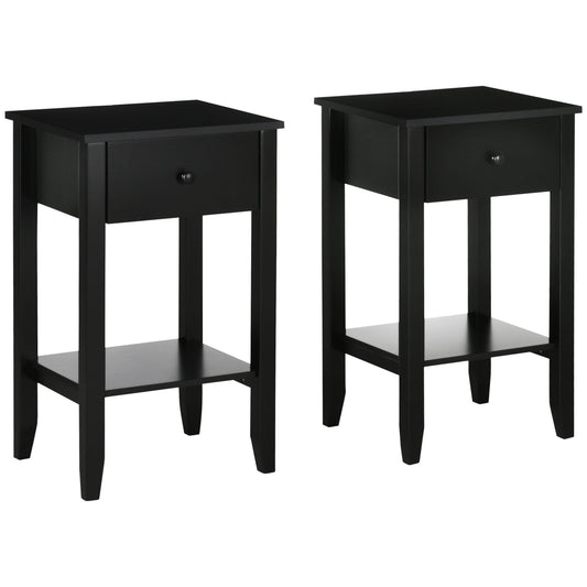 Side Table Set of 2, End Tables with Drawer and Bottom Shelf, 2-tier Nightstand for Bedroom, Living Room, Black - Gallery Canada