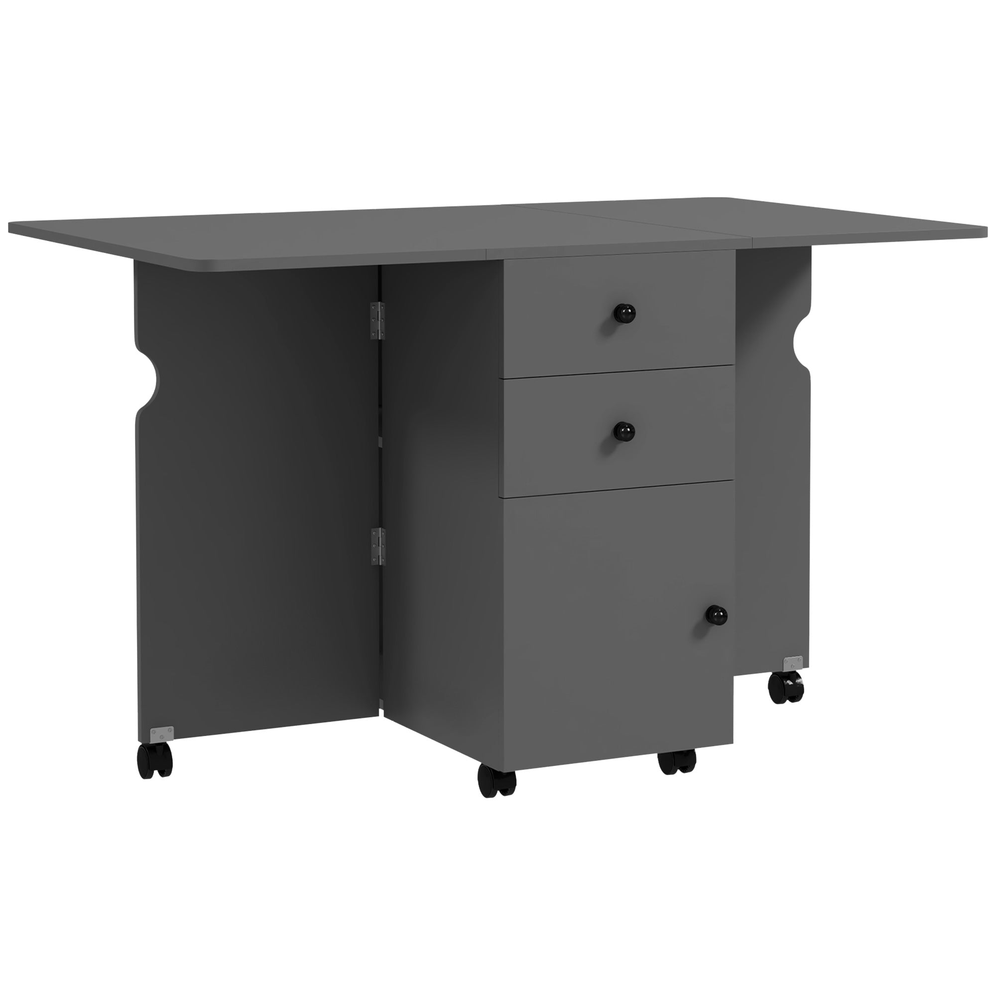 Extendable Dining Table, Drop Leaf Table with 2 Drawers, Cabinet and 6 Wheels for Small Spaces, Kitchen, Grey Dining Tables   at Gallery Canada