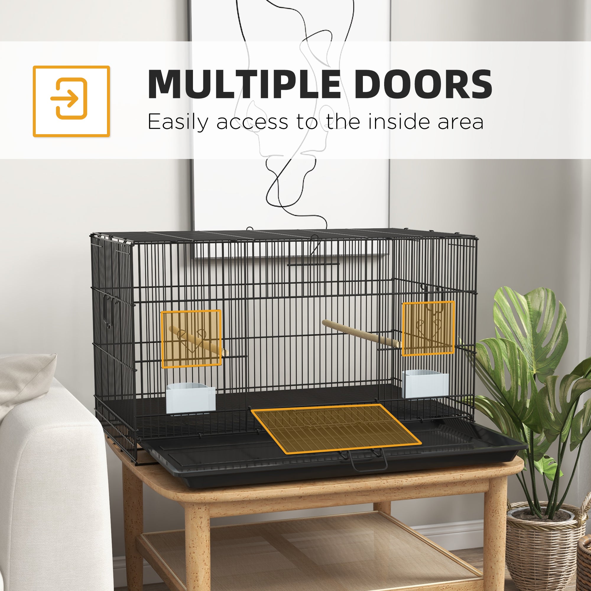 Birdcage for Canaries, Lovebirds Finches, Budgie Cage with Removable Tray, Bottom Mesh Panel, Wooden Perches, Swing, Ramp, Food Containers, 30