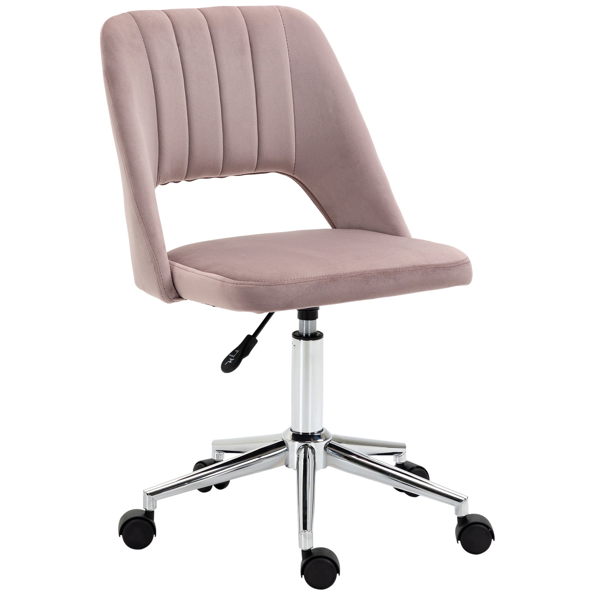 Mid Back Office Chair Velvet Fabric Swivel Scallop Shape Computer Desk Chair, Pink Office Chairs at Gallery Canada