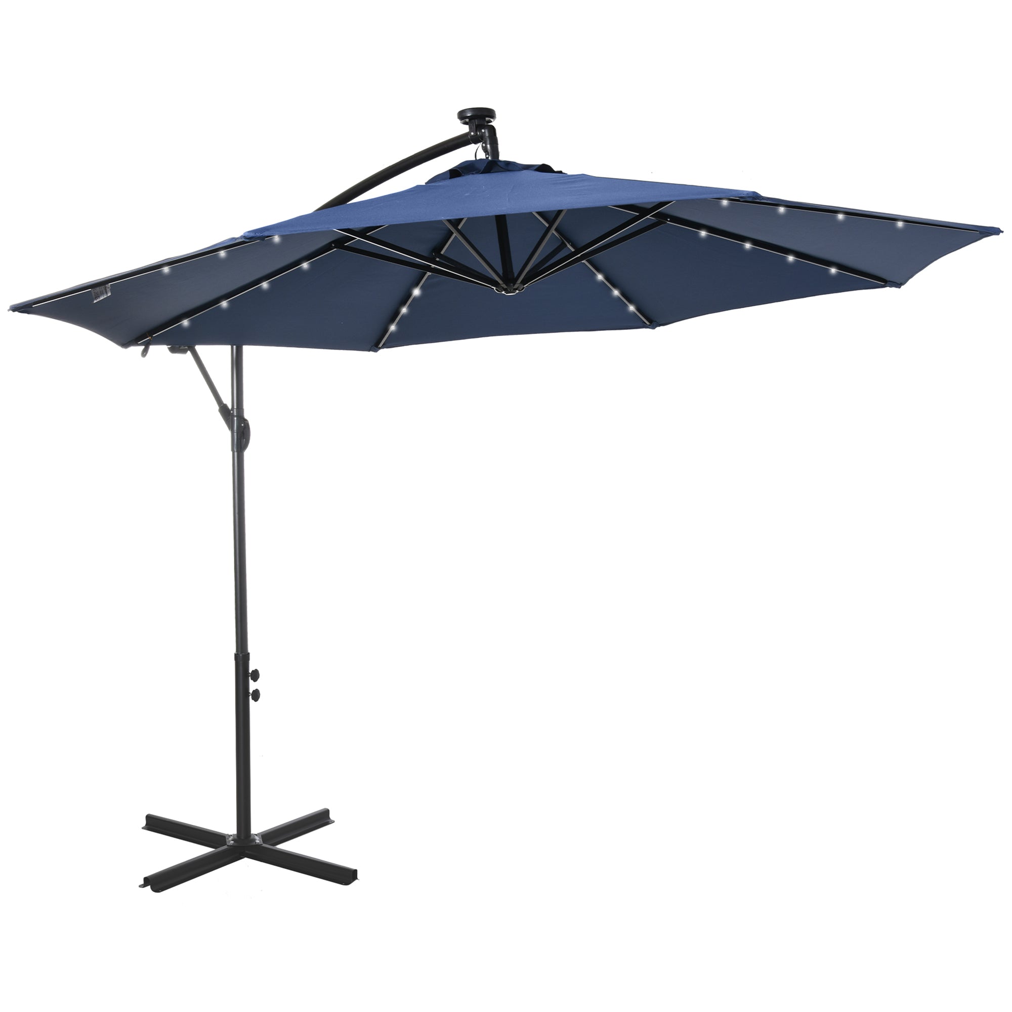 10ft Outdoor Cantilever Umbrella with Solar Lights Banana Umbrella with Adjustable Angle for Patio Backyard Navy Blue Cantilever Umbrellas Navy Blue at Gallery Canada