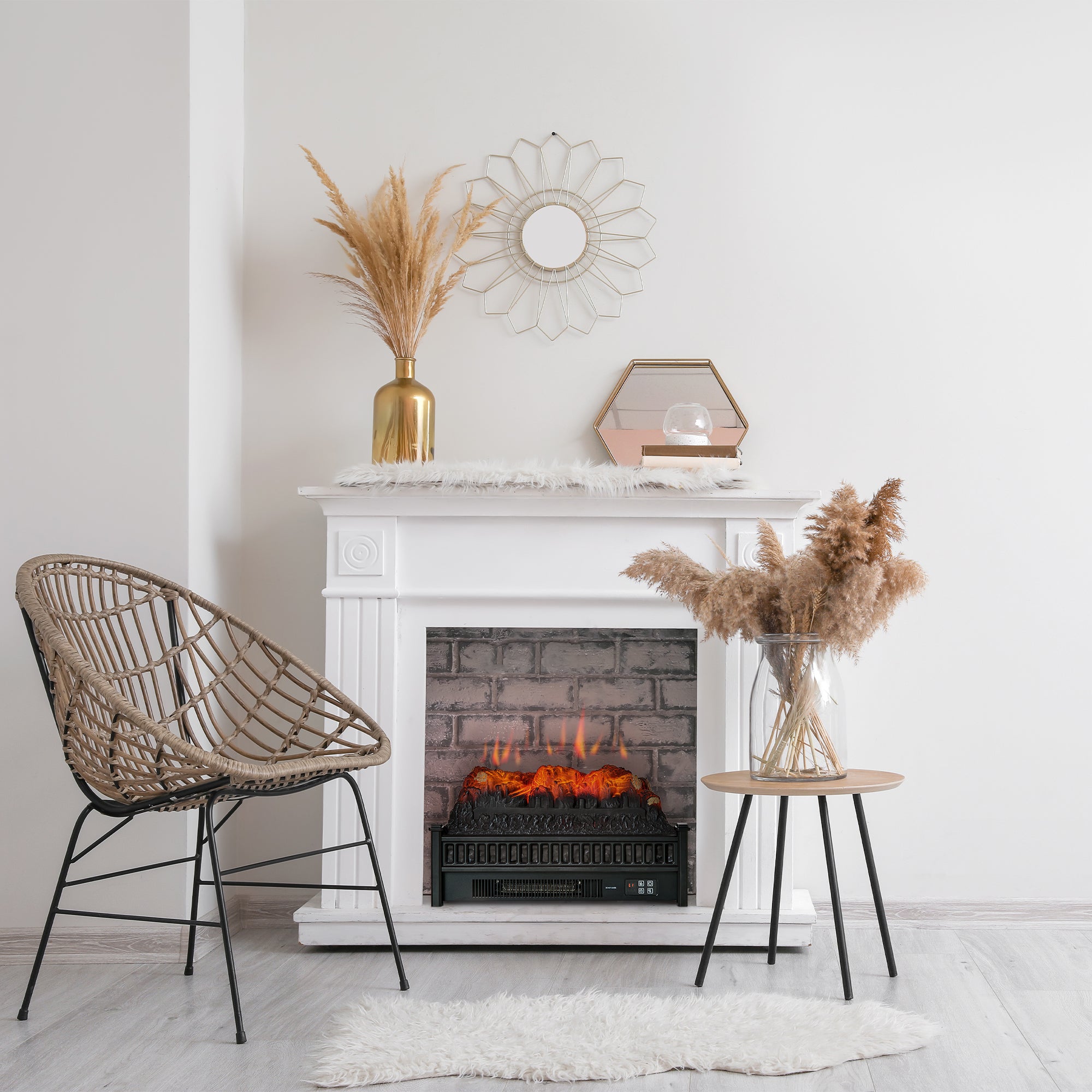 Electric Fireplace Logs, Freestanding or Insert Fireplace Heater with Remote Control, Timer, 1400W, Black Electric Fireplaces   at Gallery Canada