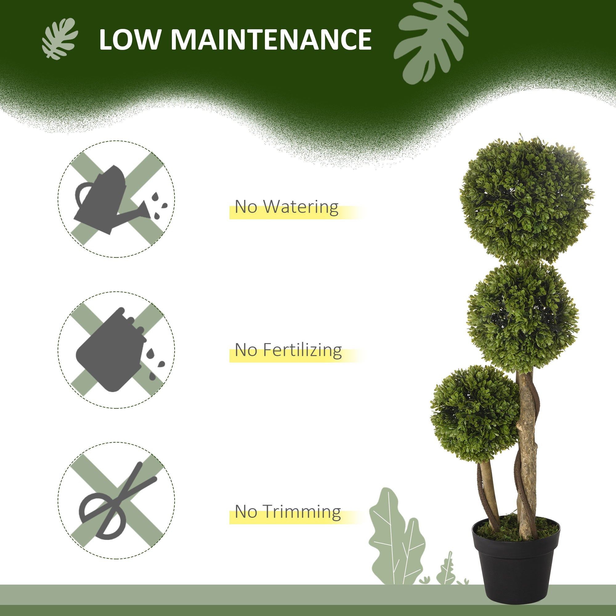 3FT Artificial Boxwood Topiary Tree, Potted Fake Plant, Triple Ball Tree for Indoor and Outdoor, Green Artificial Trees at Gallery Canada