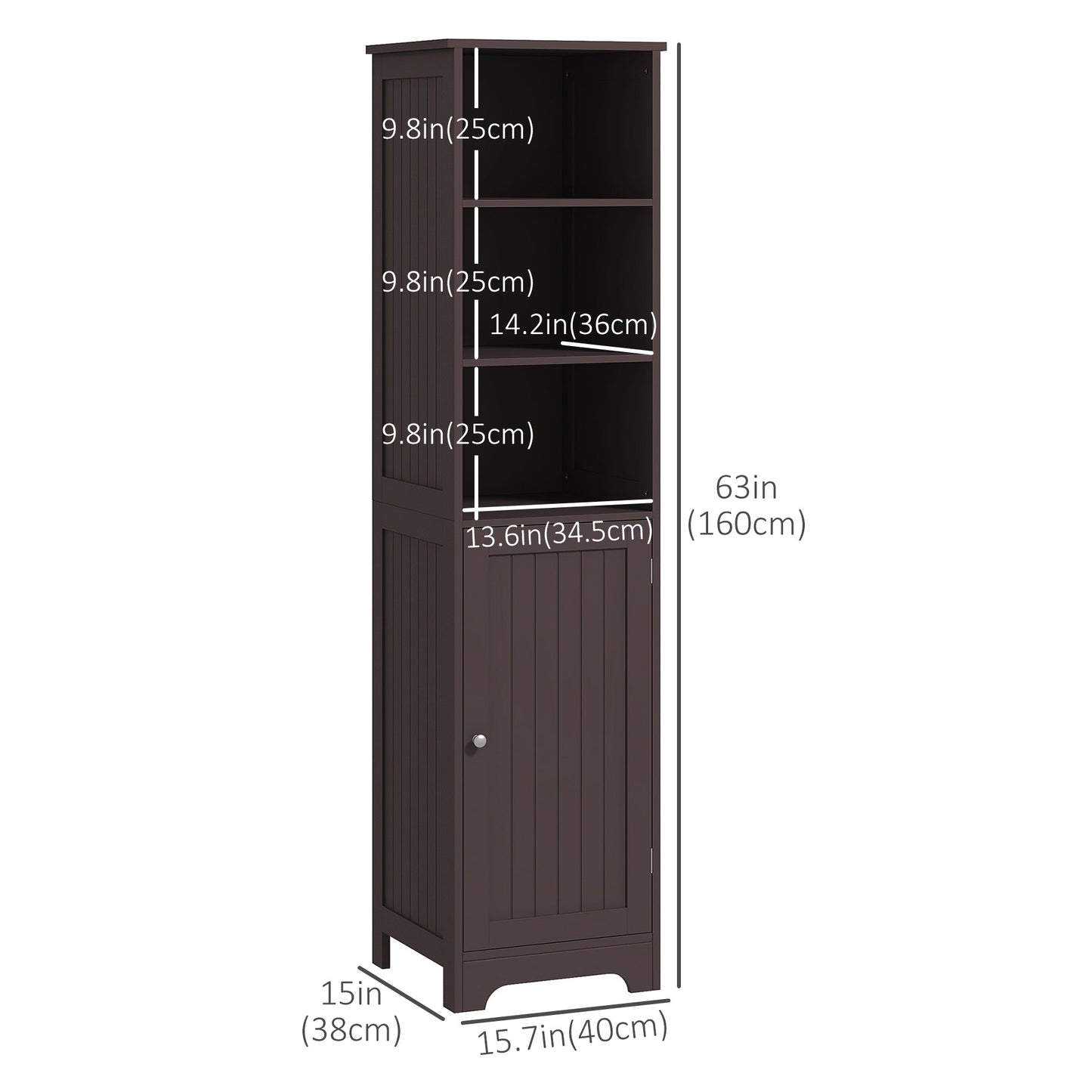 Tall Bathroom Storage Cabinet, Freestanding Tower Cabinet with Adjustable Shelf, 3 Open Shelves, Dark Brown Bathroom Cabinets   at Gallery Canada