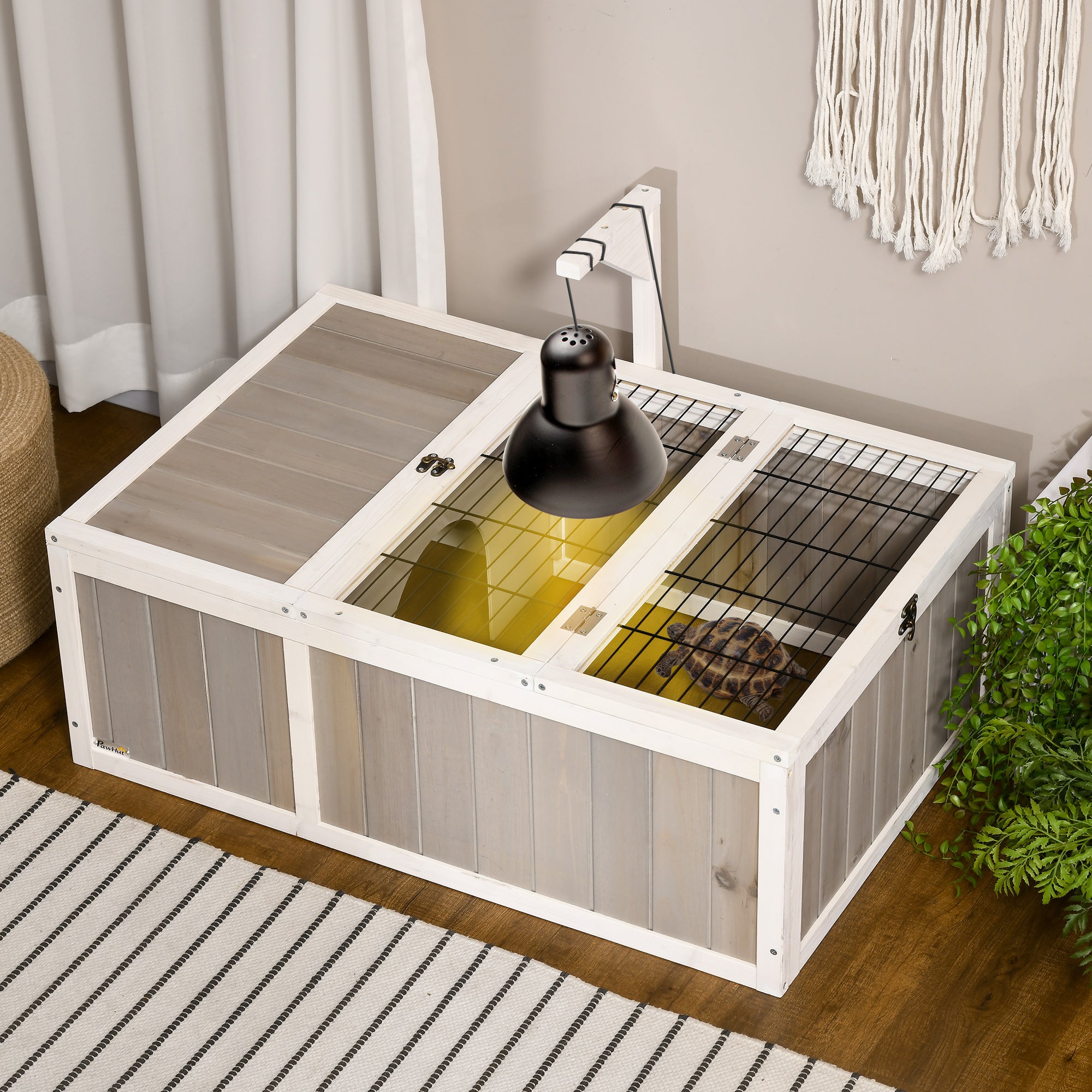 Wooden Tortoise Habitat with Openable Top, Run Cage, Two Rooms, Grey Houses & Habitats at Gallery Canada
