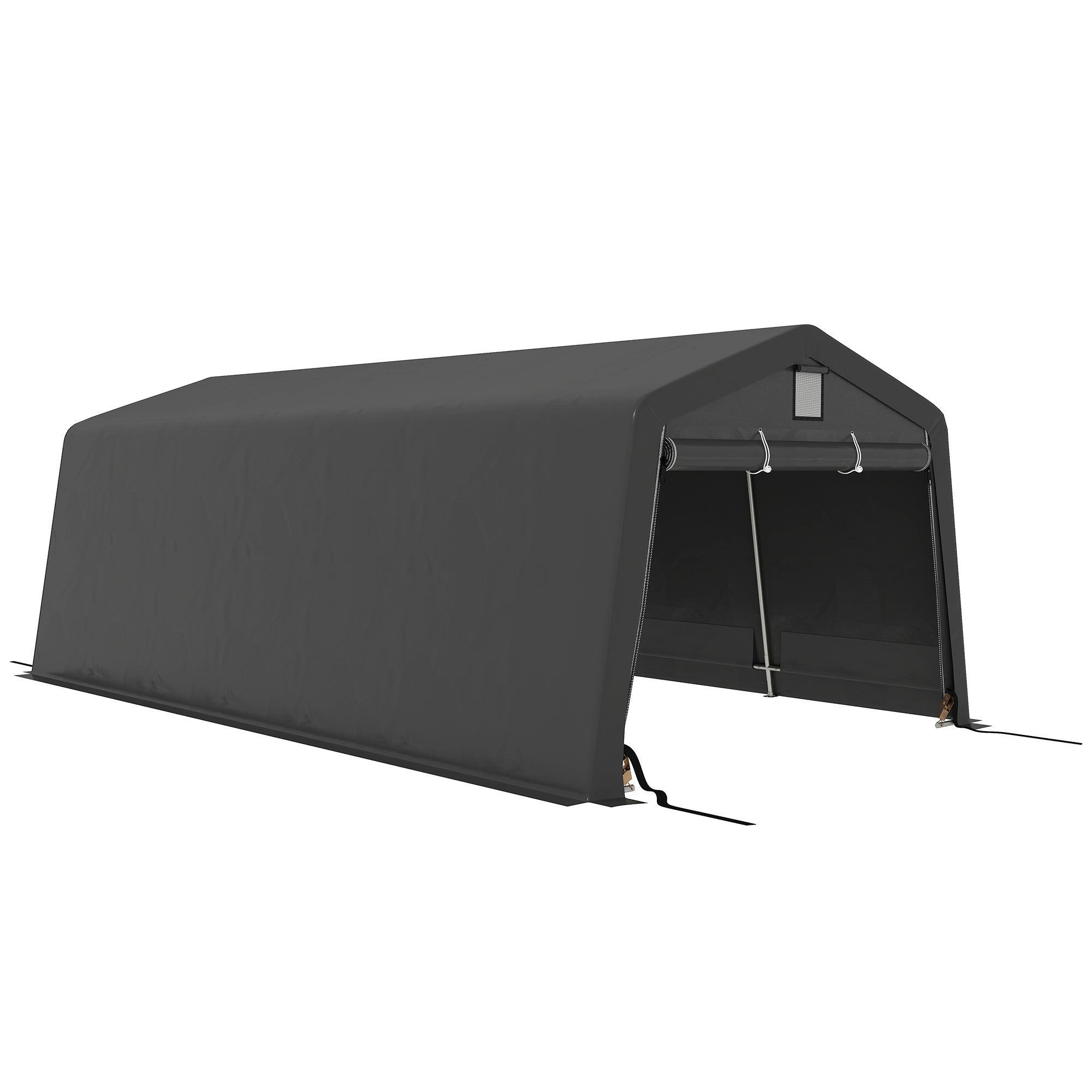 11' x 20' Portable Garage, Heavy Duty Carport Canopy with Ventilation Windows and Large Roll-up Door, Dark Grey Car Shelters at Gallery Canada