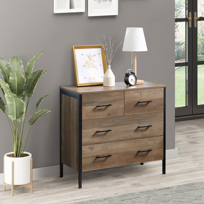 4 Drawer Dresser, Chest of Drawers with Metal Frame and Handles for Bedroom, Brown Storage Cabinets   at Gallery Canada