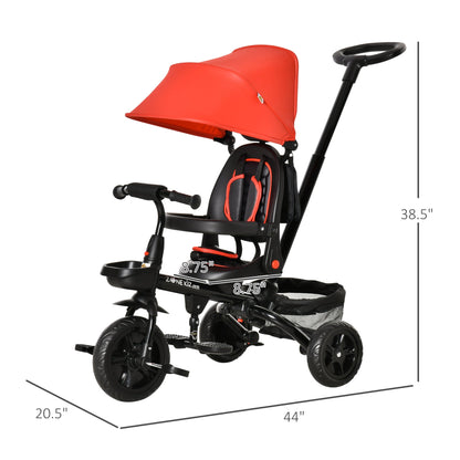 4-in-1 Baby Tricycle with Adjustable Seat, Handle, Canopy, Brake, Red Tricycles for Kids   at Gallery Canada