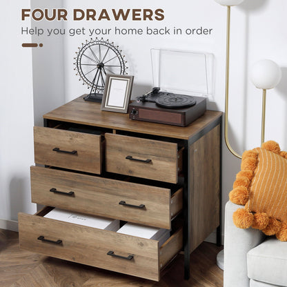 4 Drawer Dresser, Chest of Drawers with Metal Frame and Handles for Bedroom, Brown Storage Cabinets   at Gallery Canada