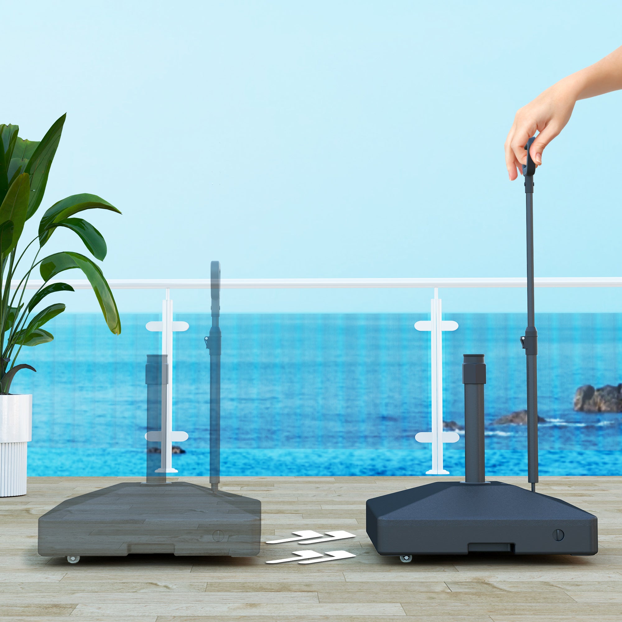 Patio Umbrella Base with Adjustable Wheels and Handle, Outdoor Patio Umbrella Stand, Filled Up to 121lbs with Stand, 99lbs with Water for Garden Poolside, Black Umbrella Bases at Gallery Canada
