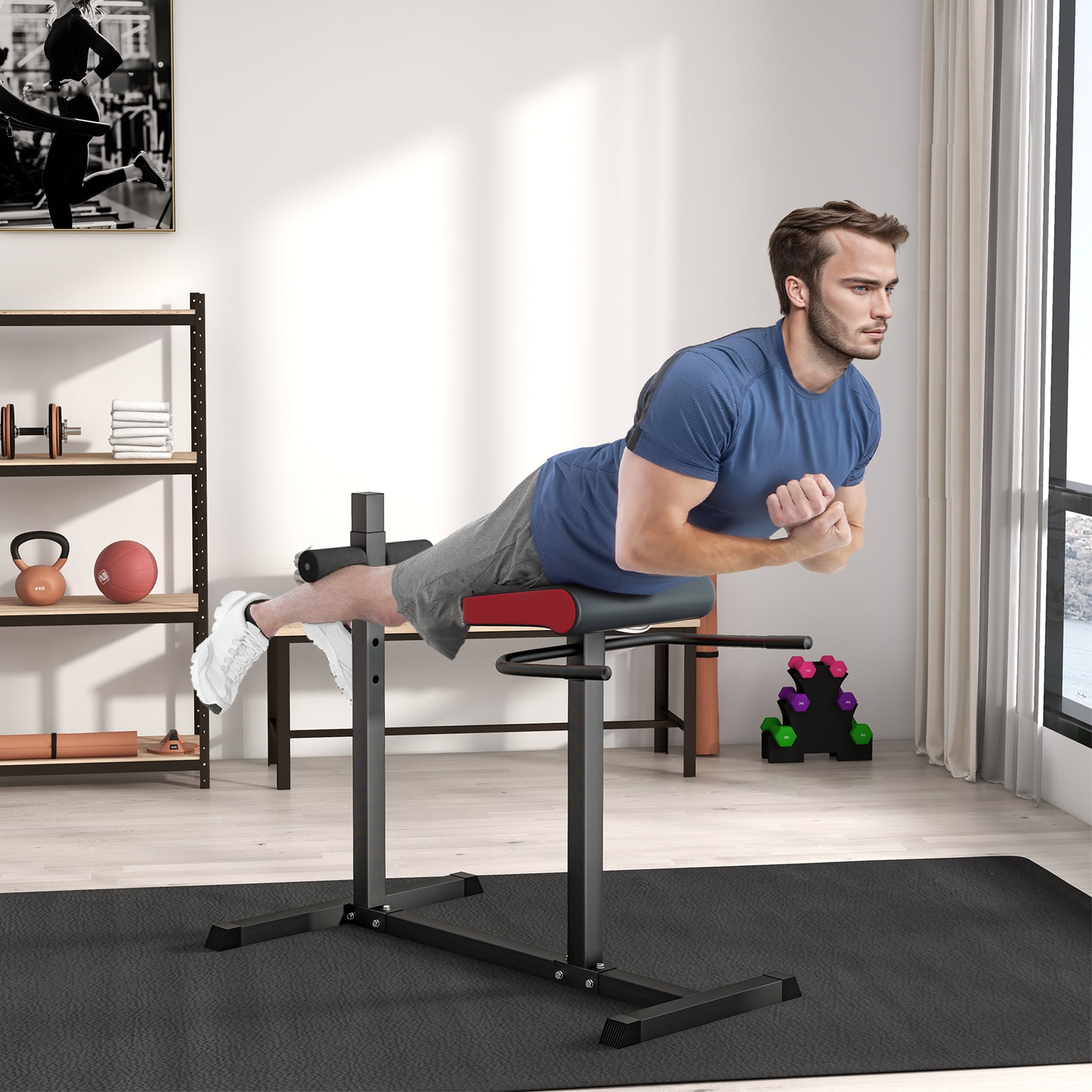 Back Extension Roman Chair, Hyperextension Bench with Adjustable Leg Roller for Back, Abdominal and Gluteal Training Weight Benches Black  at Gallery Canada