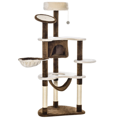 60" Cat Scratching Tree, Cat Bed Condo Post House Pet Furniture Toys-Brown &; Tan Cat Towers   at Gallery Canada