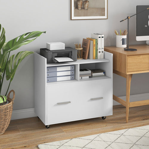 Mobile Filing Cabinet, Rolling File Cabinet with Drawer and Adjustable Hanging Bar for Letter, A4 and Legal Size, White