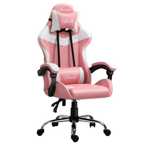 Racing Gaming Chair with Lumbar Support, Head Pillow, Swivel High Back Recliner Gamer Desk Chair for Office, Pink