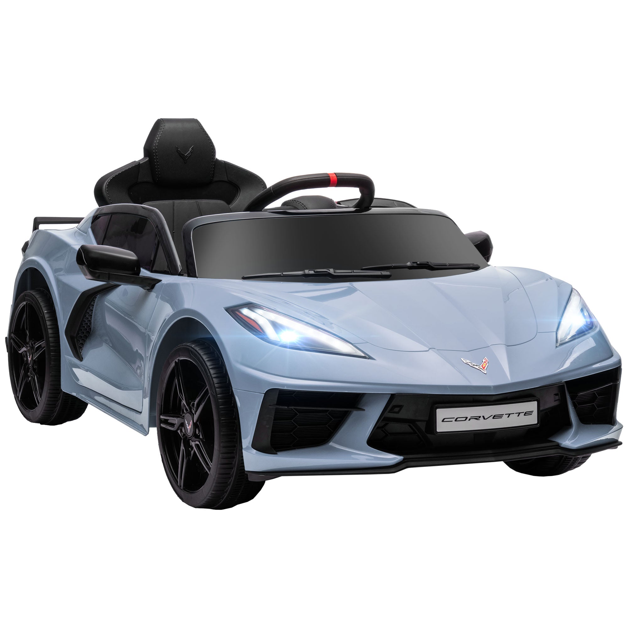 12V Kids Electric Car Corvette Licensed w/ Remote Control, Suspension System, Music, Headlight, Slow Start, Light Blue Electric Toy Cars   at Gallery Canada