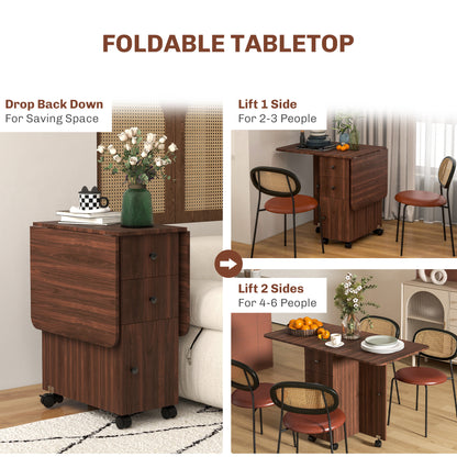 Drop Leaf Dining Table, Mobile Folding Table on Wheels with Drawers and Cabinet for Dining Room, Kitchen, Brown Bar Tables & Dining Tables   at Gallery Canada