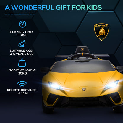 12V Lamborghini Huracan Licensed Kids Electric Car with Remote Control, Spring Suspension, Transport Wheels, Yellow Electric Toy Cars   at Gallery Canada